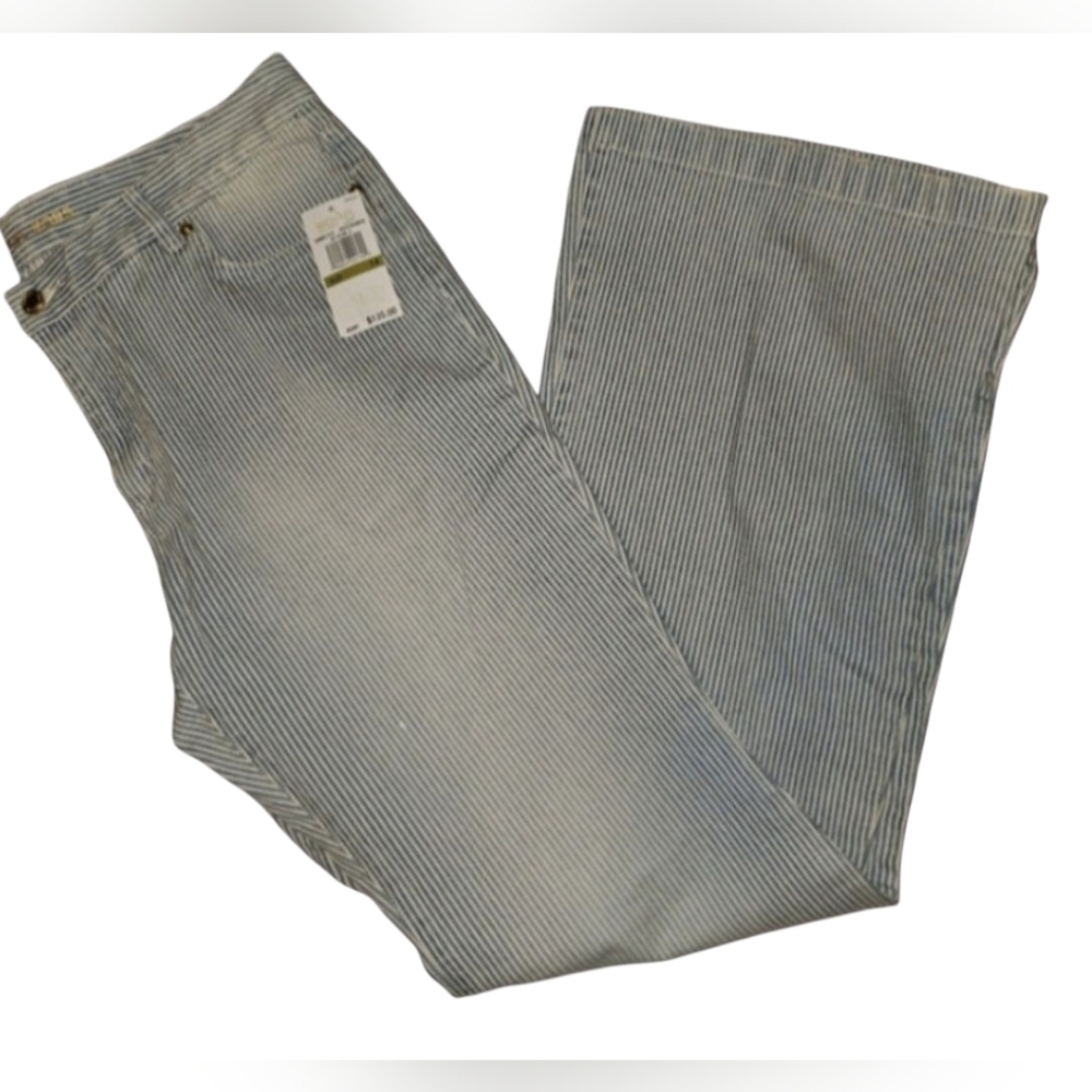 Michael Kors Selma Flare Wide Leg Denim Jeans Size 14 Blue White Striped